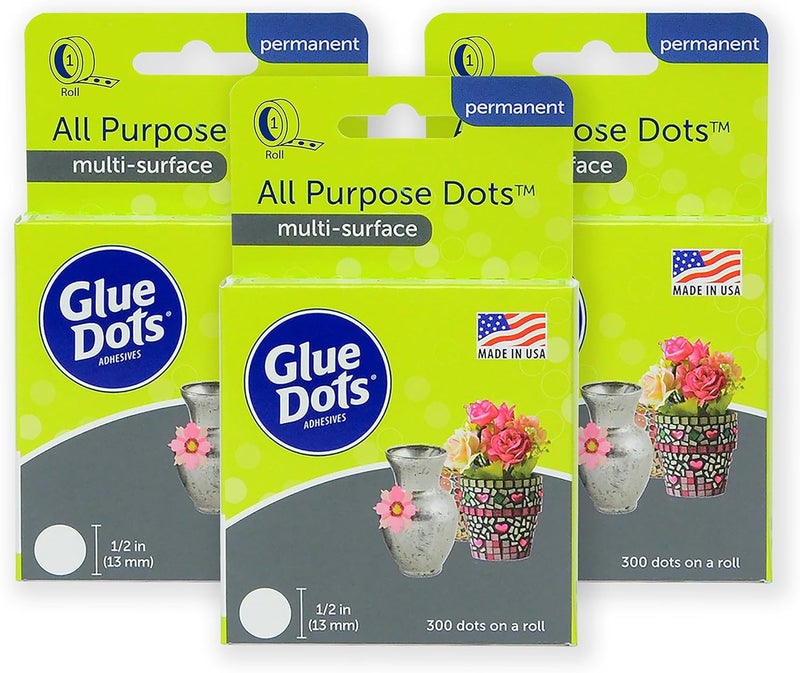 Glue Dots نقاط متعددة الأغراض، دائمة، متعددة الأسطح، مزدوجة الجوانب، 1/2 بوصة، 0.5 بوصة، 900 نقطة، شريط لاصق للحرف اليدوية، نقاط لاصقة لزجة، بديل للصمغ الساخن السائل، شفاف، عبوة 3 - Image 1